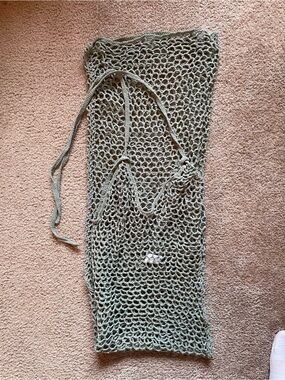 Hand-Crocheted Olive Green Maxi Mesh Dress Cover-Up